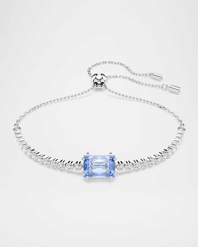 Matrix Rhodium-Plated Clear Round and Blue Baguette Crystal Tennis Bracelet